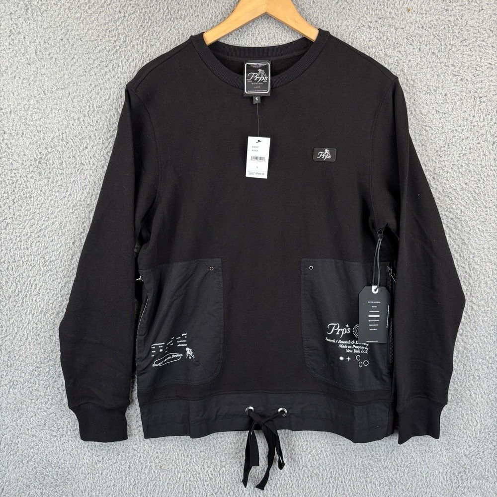 PRPS Sweatshirt Mens Small Black Drawstring Waist Zip Pocket Street $198‎ MSRP